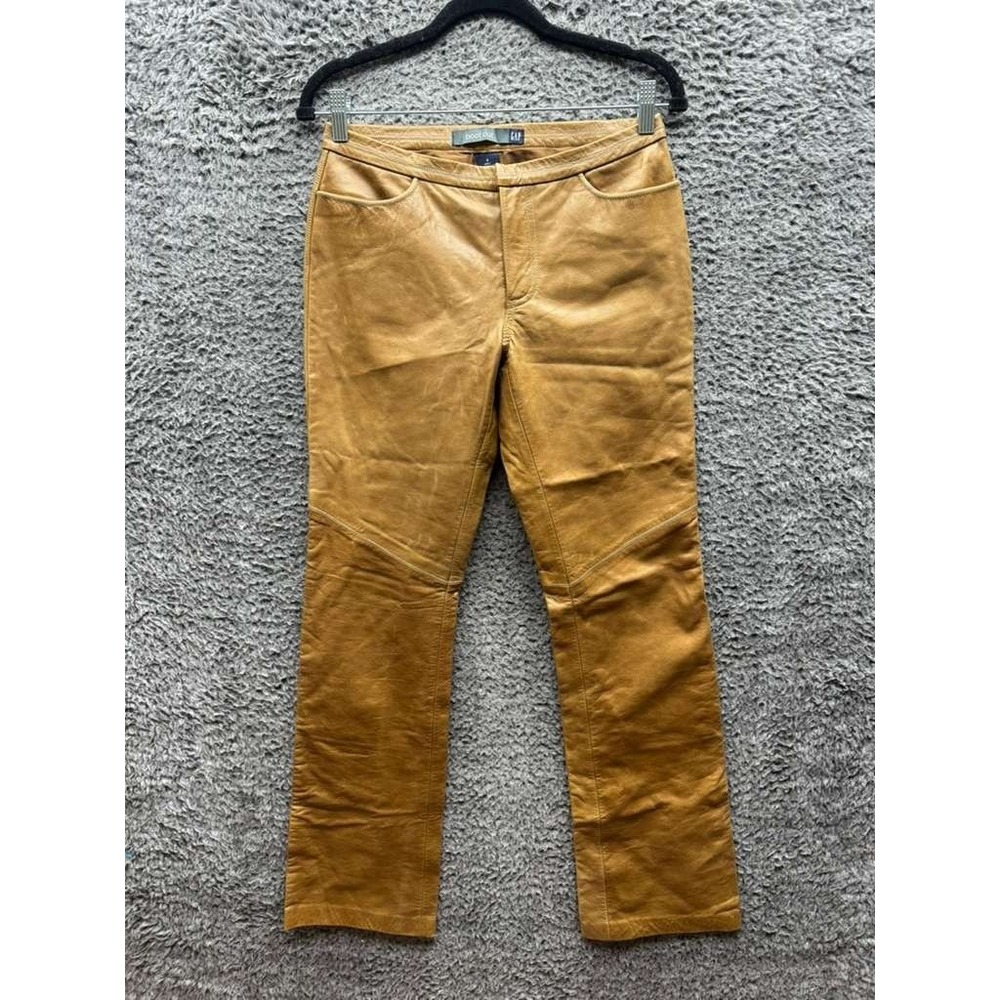 Vintage Y2k Gap Genuine Leather Low Rise Boot Cut Jeans Brown Womens Size 4